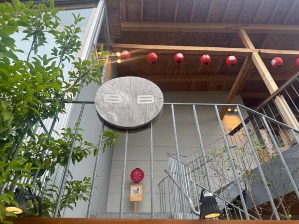 BONUS TRACK 樓梯上方懸掛的本屋 B&B 圓形木製招牌